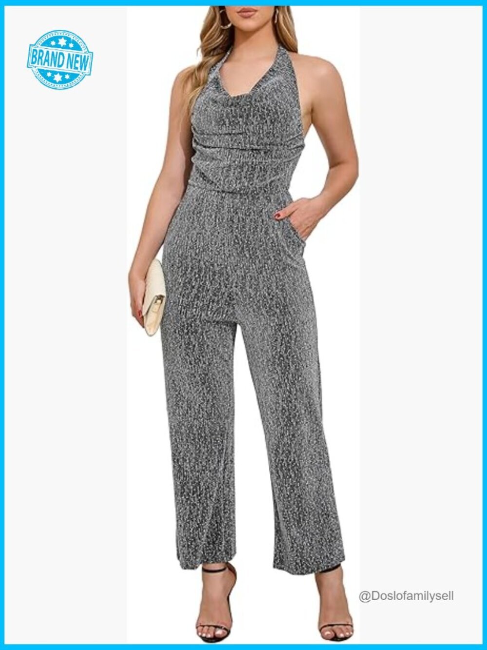 Sparkly Rhinestone Jumpsuit Halter Neck Draped Ruched Backless Party Romper